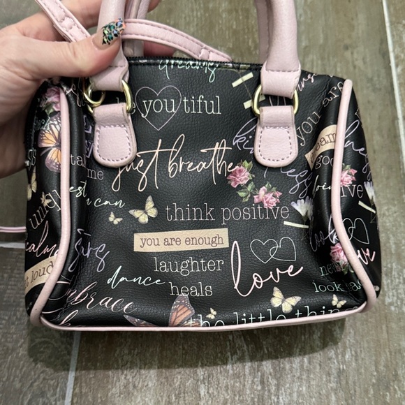 Betsey Johnson Black and Pink Floral Satchel - Picture 3 of 11